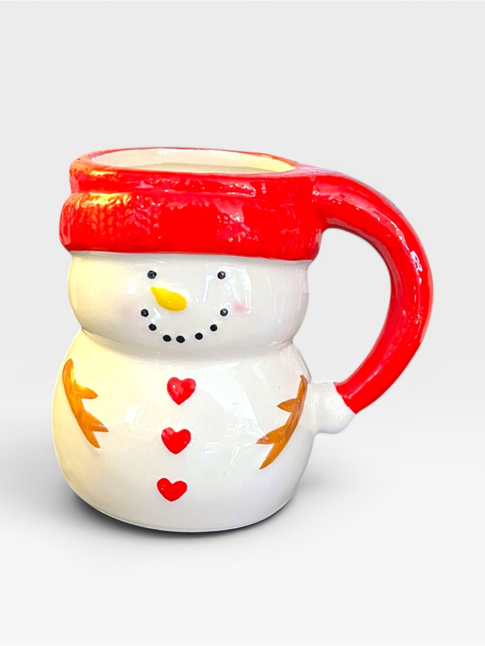 Festive Snowman Ceramic Mug - Red Hat